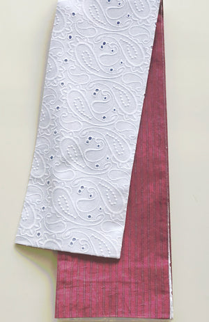 半幅帯　ペイズリーレース/赤縞