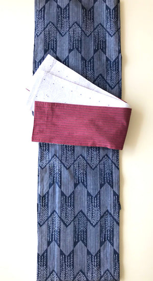 半幅帯　ペイズリーレース/赤縞