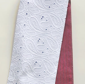 半幅帯　ペイズリーレース/赤縞