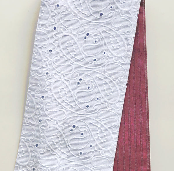 半幅帯　ペイズリーレース/赤縞