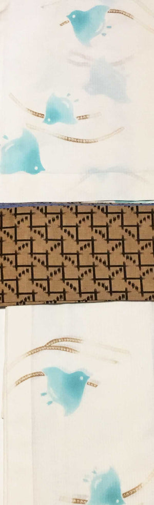 半幅帯　おちびどっとちゃん／琉球絣風茶色