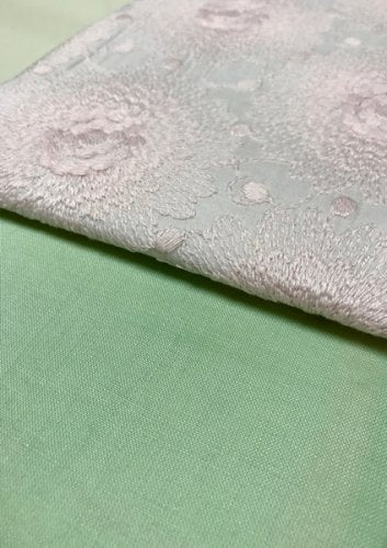 半幅帯　大花ピンクレース／ペパーミントグリーン