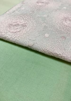 半幅帯　大花ピンクレース／ペパーミントグリーン