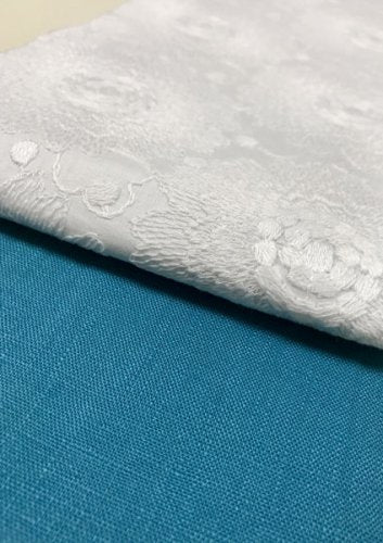 半幅帯　大花レース／青緑