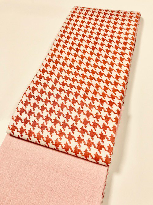 半幅帯　千鳥格子／サーモンピンク