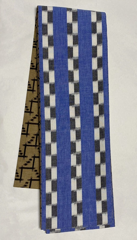 半幅帯　沖縄変り市松／琉球絣風茶色