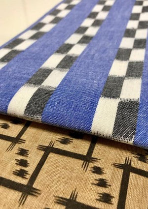 半幅帯　沖縄変り市松／琉球絣風茶色