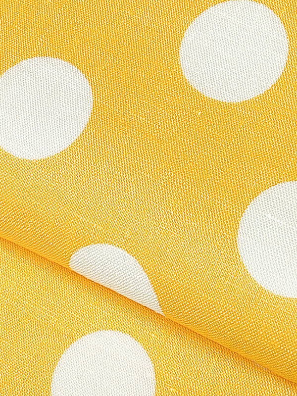 半幅帯　黄色どっとちゃん／綿麻透かし織