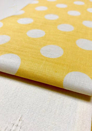 半幅帯　黄色どっとちゃん／綿麻透かし織