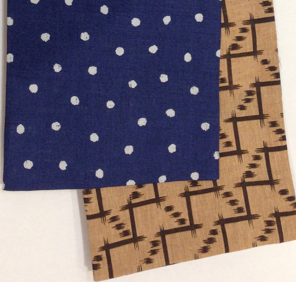 半幅帯　おちびどっとちゃん／琉球絣風茶色