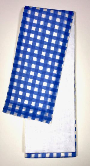 半幅帯　よろけギンガムチェック／綿白地