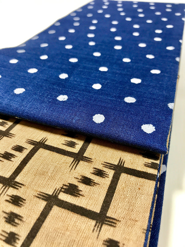 半幅帯　おちびどっとちゃん／琉球絣風茶色