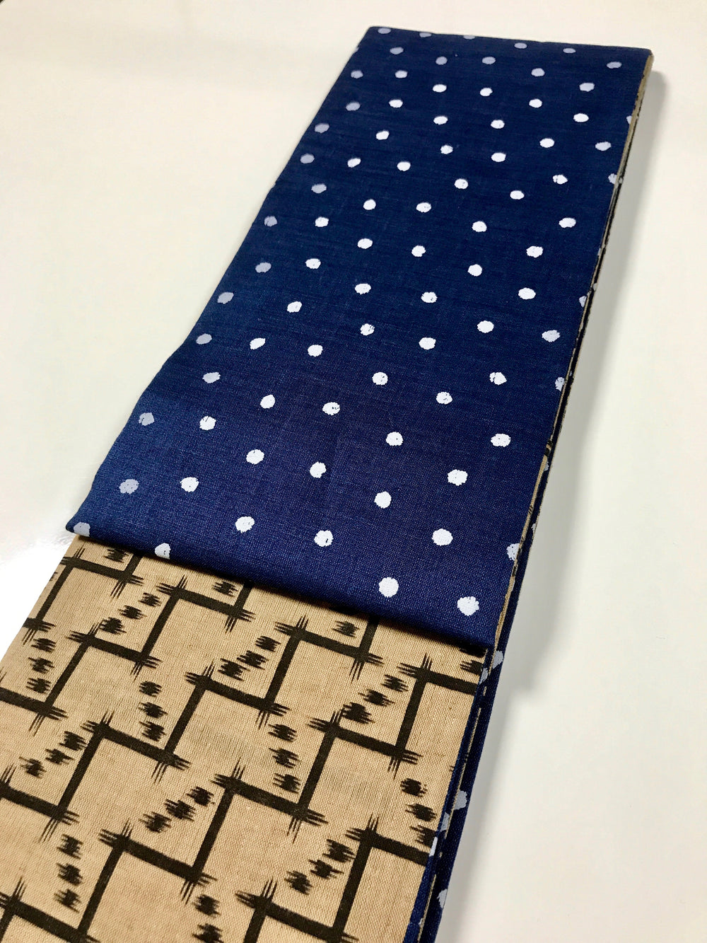 半幅帯　おちびどっとちゃん／琉球絣風茶色