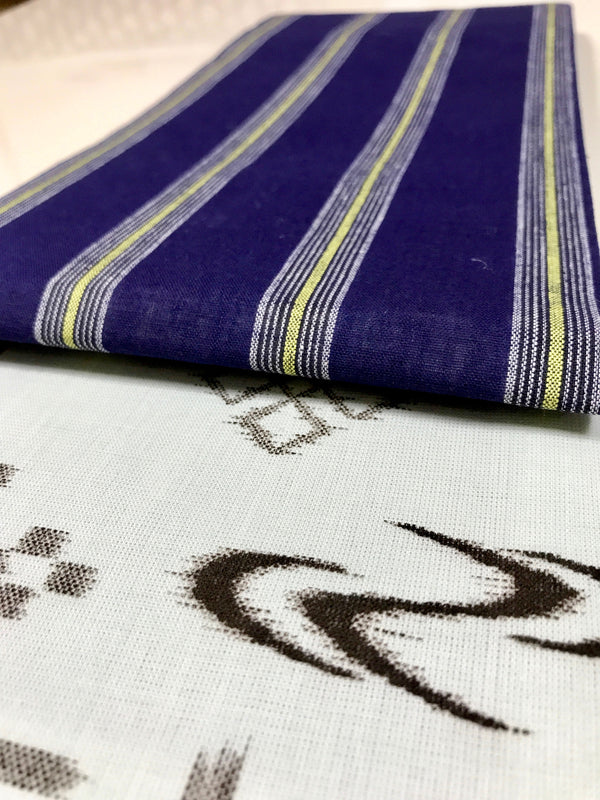 半幅帯　沖縄ストライプ紺／久米島織風空色