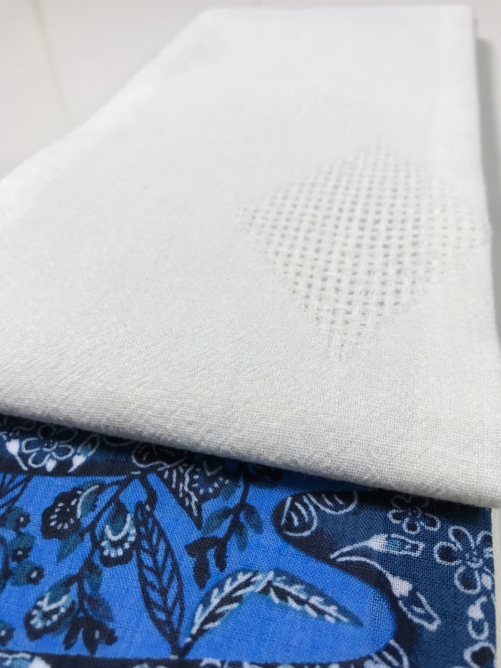 半幅帯　綿麻透かし織／ネイビーブルー花柄