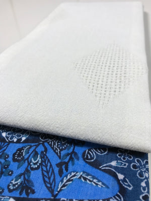 半幅帯　綿麻透かし織／ネイビーブルー花柄