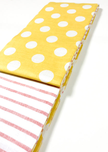 半幅帯　黄色どっとちゃん／赤白ストライプ